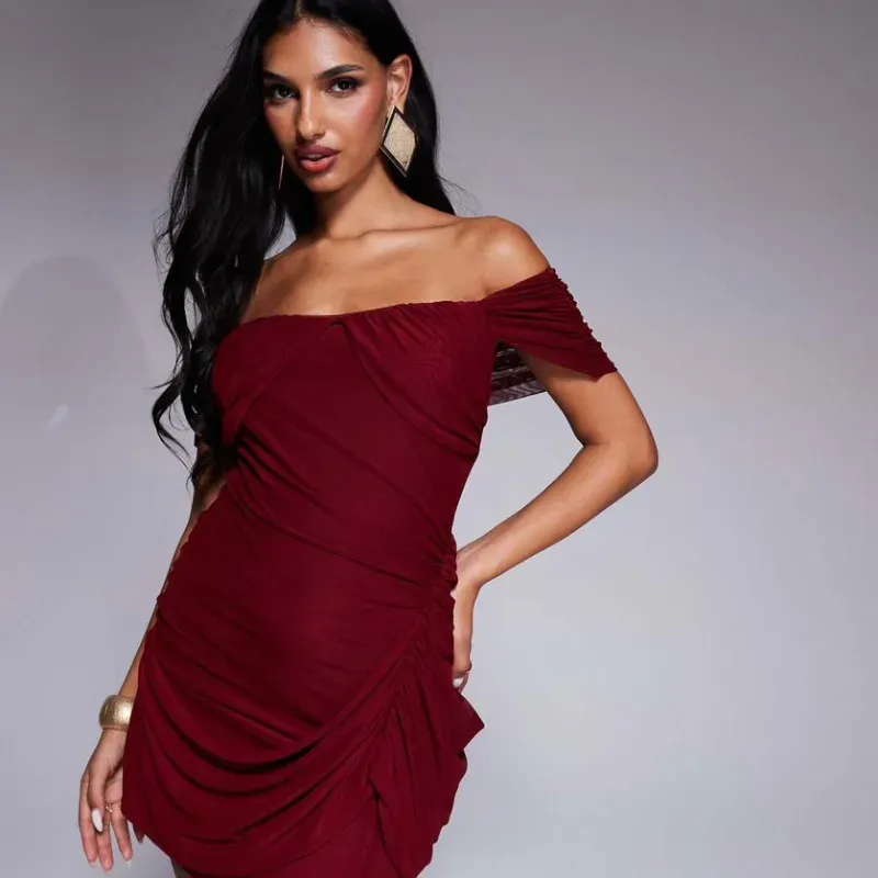 Vestido Rojo Corto Tul Drapeado