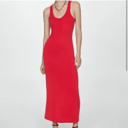 Vestido Rojo Largo Estilo Camiseta 