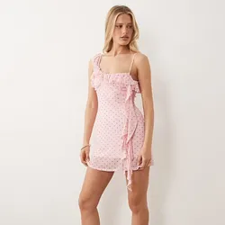 Vestido Rosa con lunares y volantes