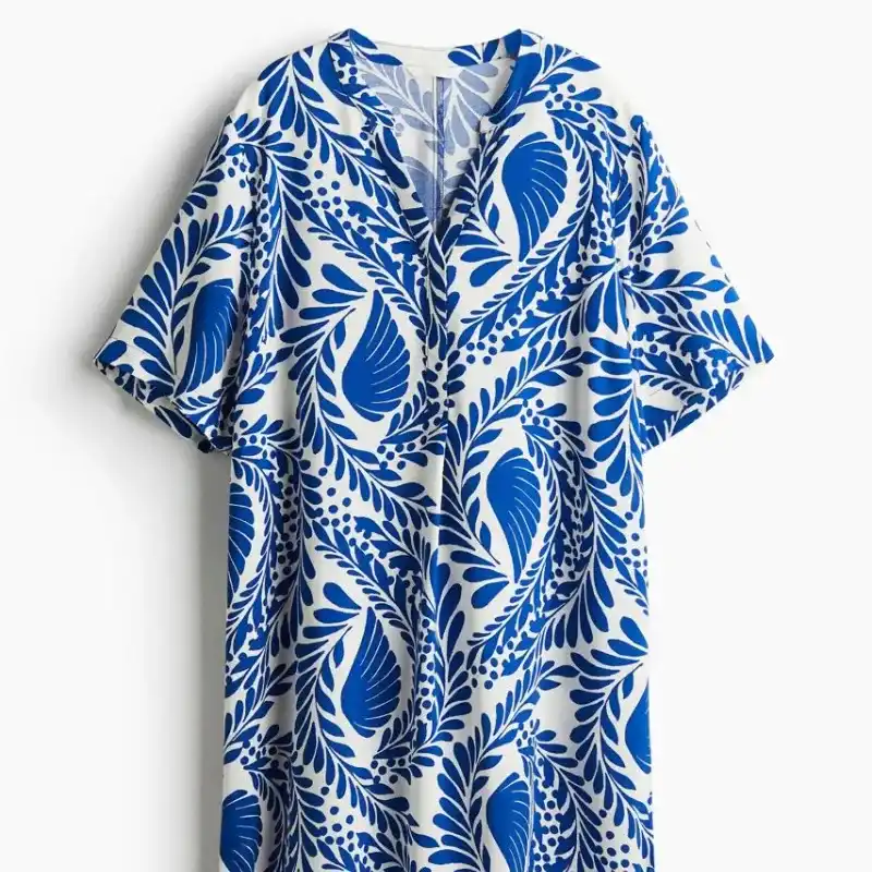 Vestido Tunica de Viscosa Azul y Blanco 