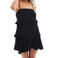 VESTIDO VERANIEGO CORTO NEGRO ESCALONADO DE NEW LOOK