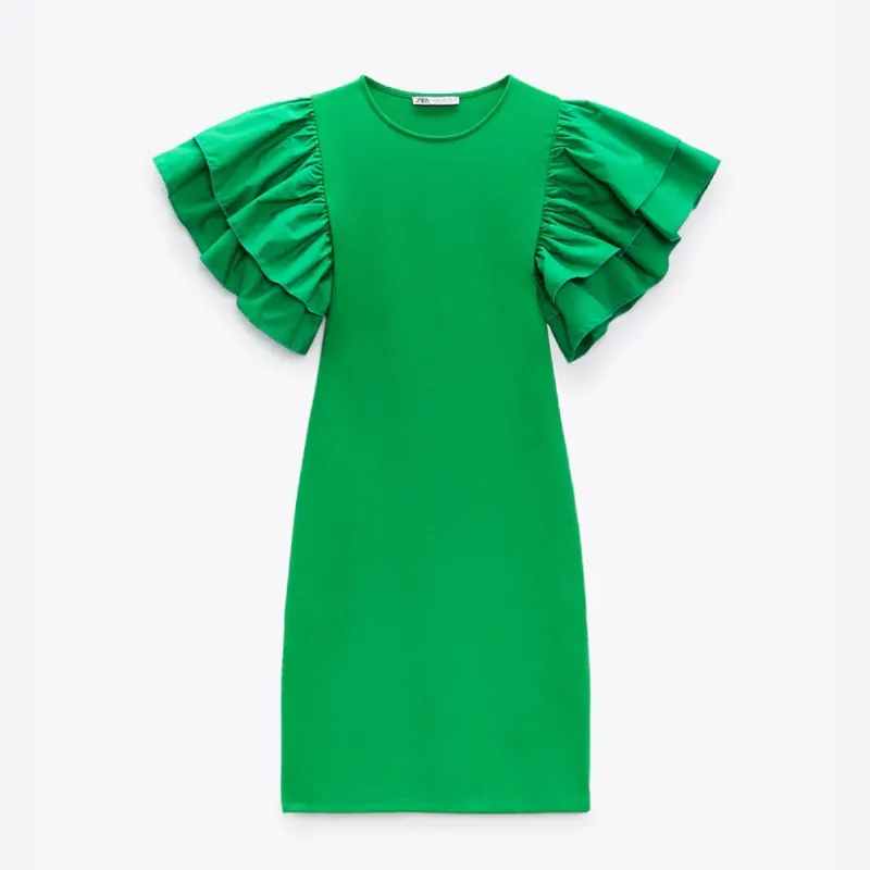 Vestido Verde Mangas Voladas