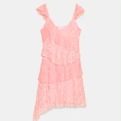 Vestido Zara Rosa corto con encajes y bajo asimétrico