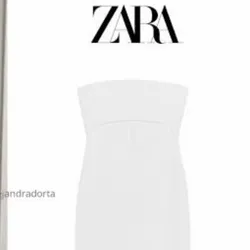 Vestido Zara STRAPLESS BLANCO AJUSTADO MIDI