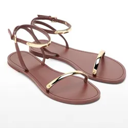 Sandalias burdeos y doradas