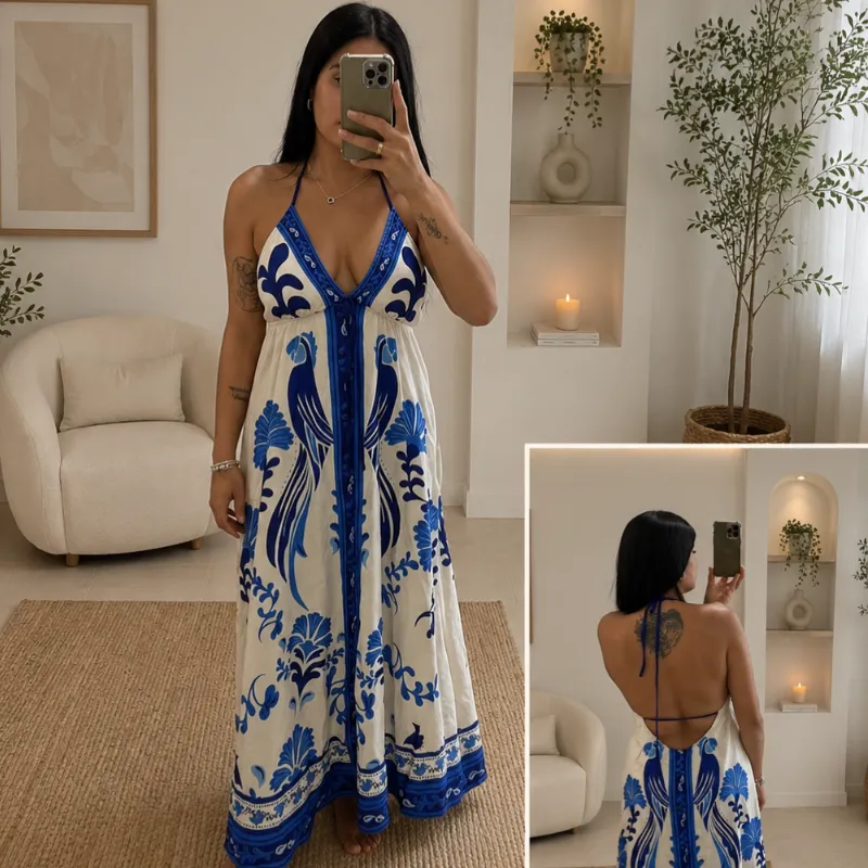 Vestido azul estampado 