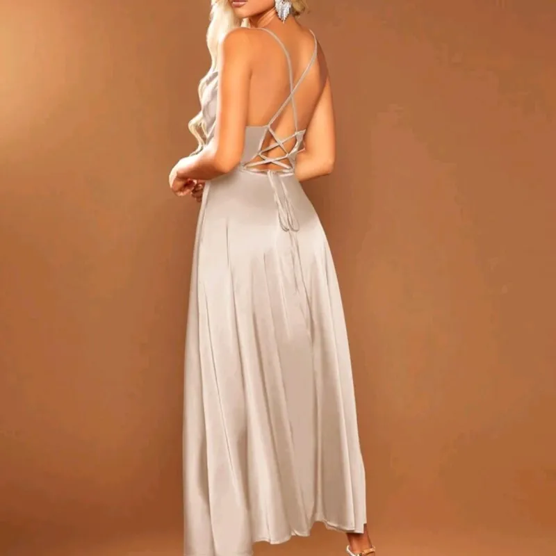 Vestido caqui satinado