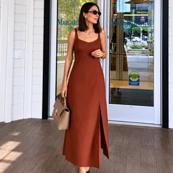 Vestido chocolate con abertura Zara