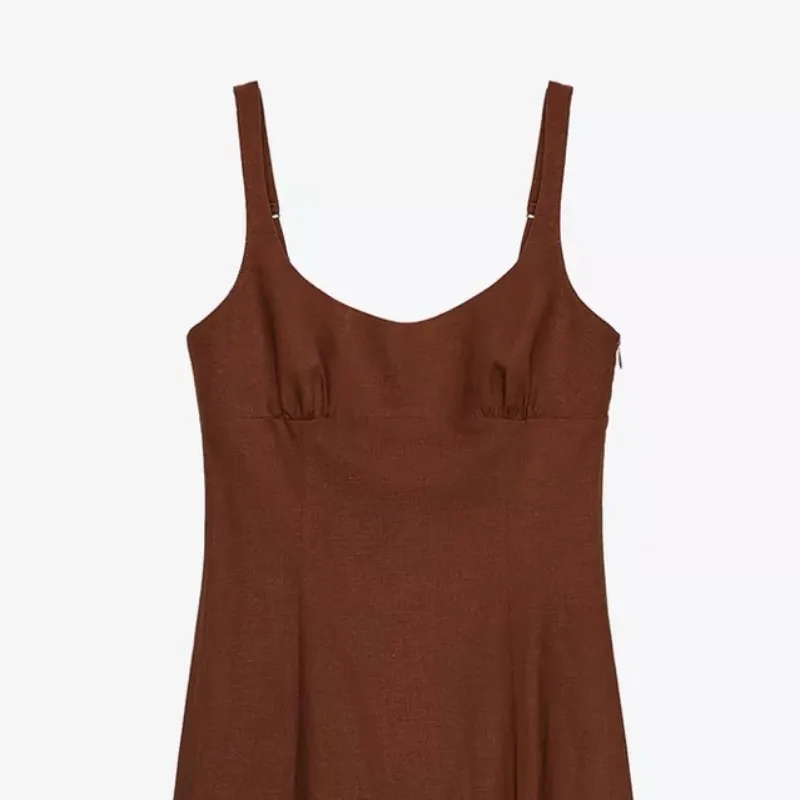 Vestido chocolate con abertura Zara