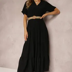 Vestido con cinturón rafia 