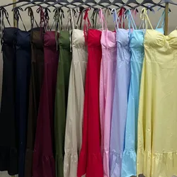 Vestido largo con lazos en hombro