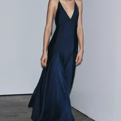 Vestido satín azul marino Zara