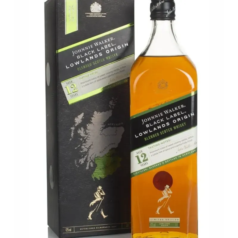 WHISKEY Johnnie Walker Black Label Lowlands Original 12 Años 1Ltr (borde verde)