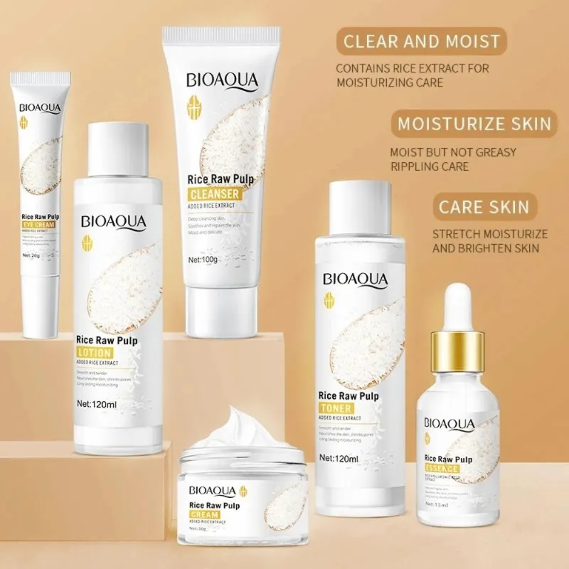 Kit de Rejuvenecimiento e Hidratación (6 Piezas) - Bioaqua Rice Raw Pulp