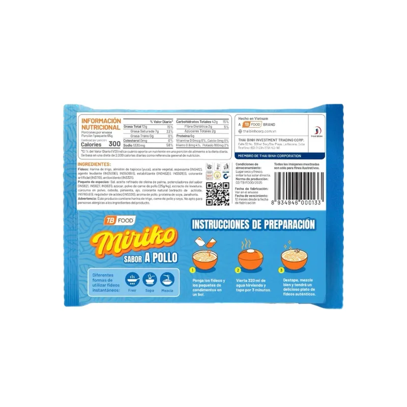 Sopa Instantánea Miriko Sabor a Pollo