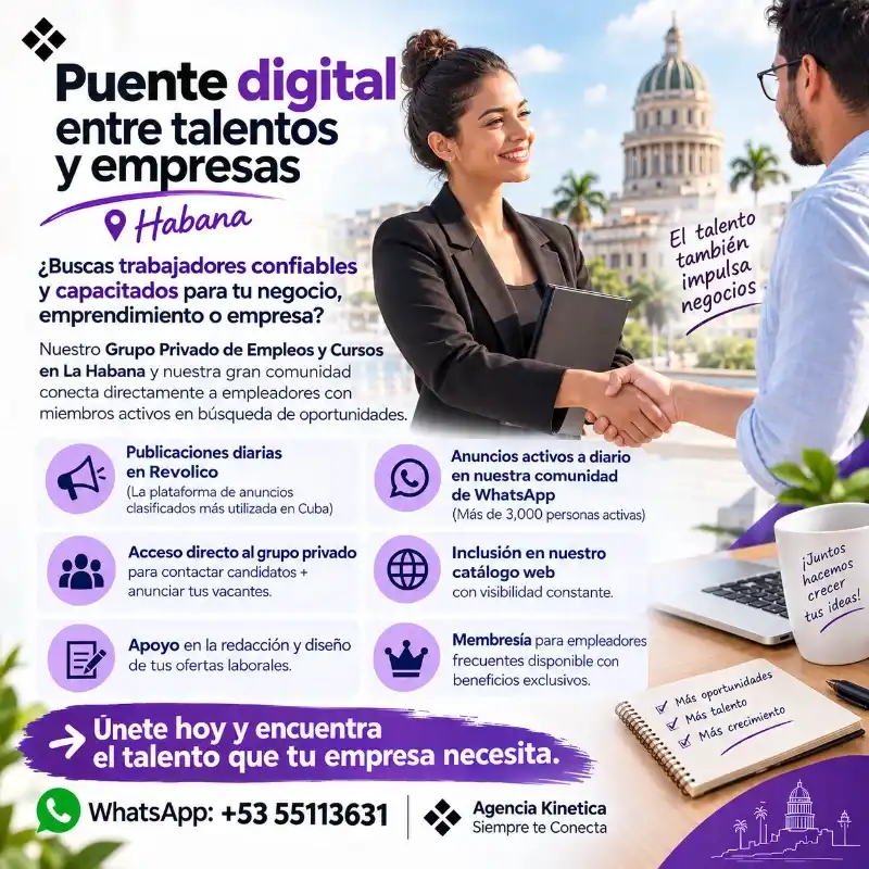 💼 Publica tu vacante y llega a +3,000 personas en La Habana