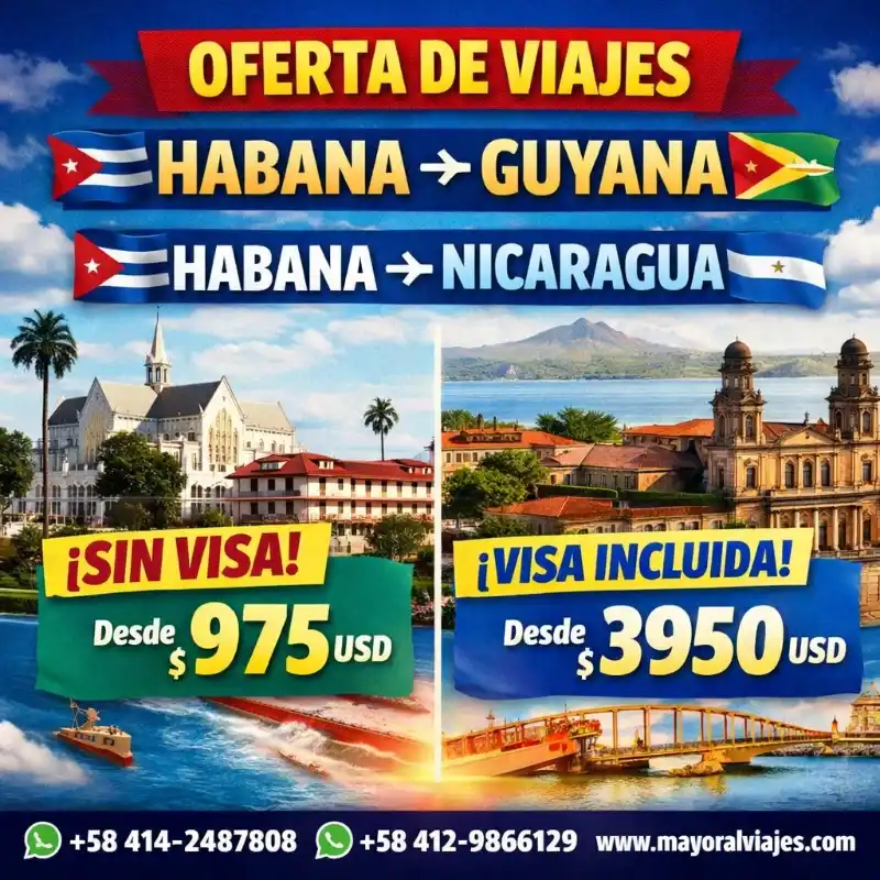 ✈️ Mayoral Viajes: Guyana desde $975 / Nicaragua con visa $3950 ✈️ (Kinetica)