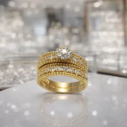 Juego de anillos de compromiso para Mujer #7 y 8.Enchape en oro 18K.