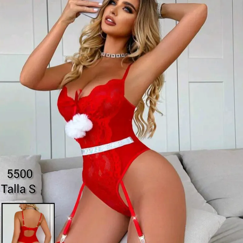 Body de encaje con aros y ligueros, rojo tomate 