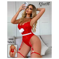 Body de encaje con aros y ligueros, rojo tomate 