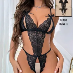 Body enterizo de encaje con entrepierna abierta 