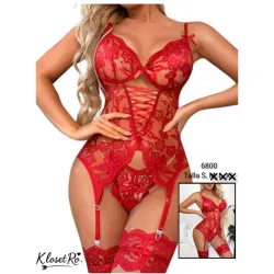 Conjunto de lencería con ligueros 