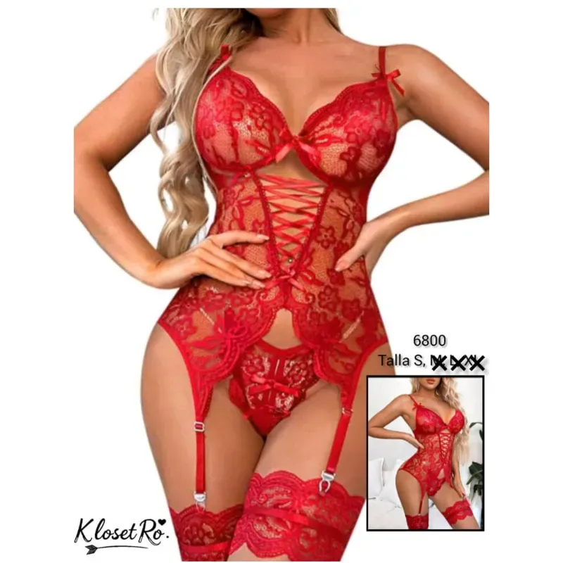 Conjunto de lencería con ligueros 