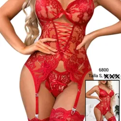 Conjunto de lencería con ligueros 