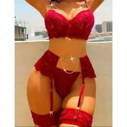 Conjunto de lencería sexy de 5 piezas con cadenas 