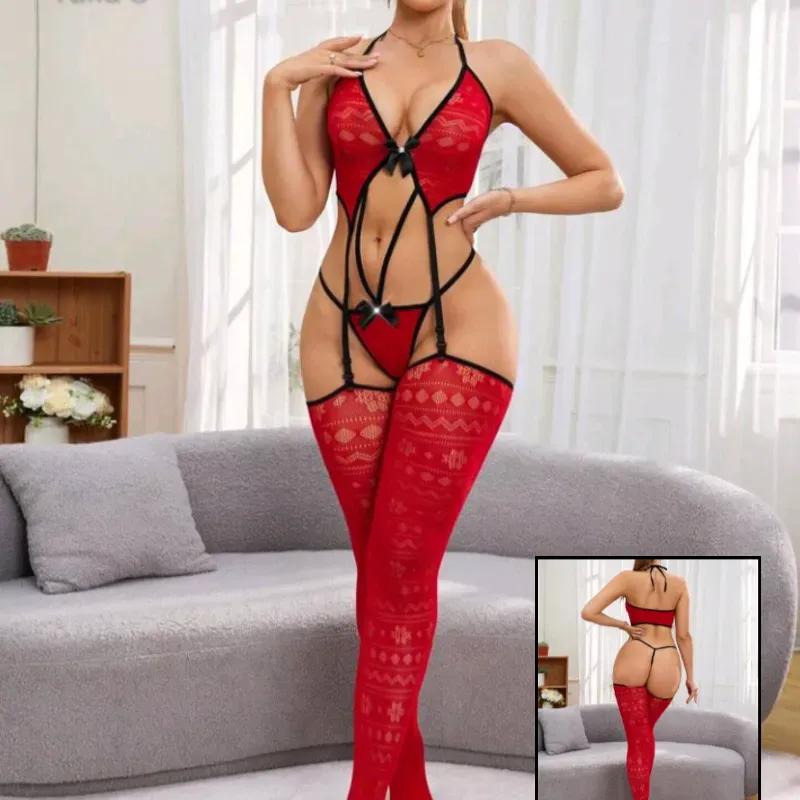 Conjunto de lencería tipo maya con medias