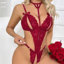 Lencería tipo body con entré abierta y amarre al cuello