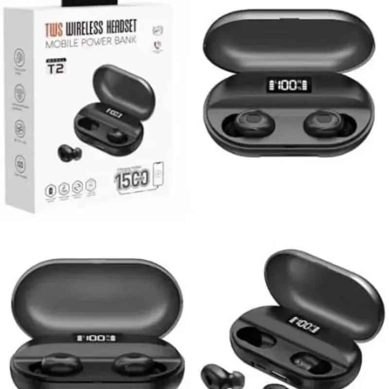 🎧 Audífonos Inalámbricos TWS T2 con Power Bank Integrado 🔋