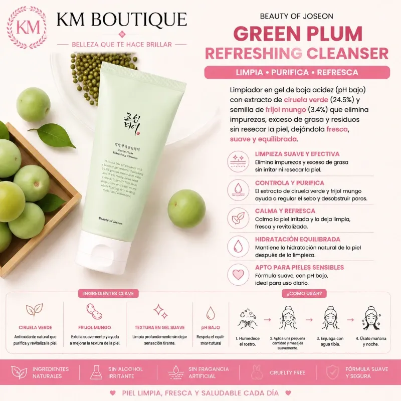 Beauty of Joseon Green Plum Refreshing Cleanser – Limpieza Suave, Purifica y Equilibra la Piel