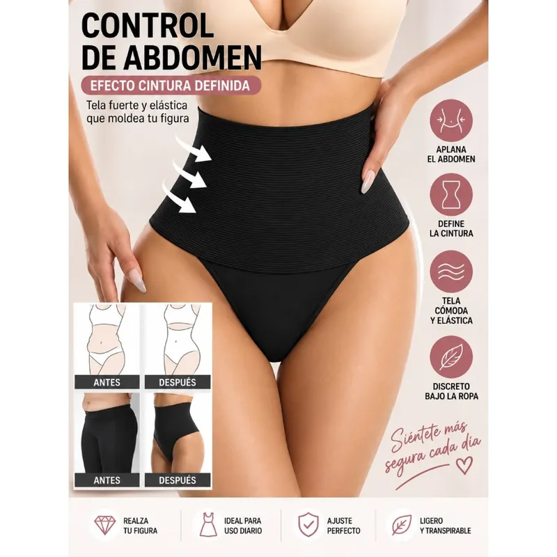 Control de abdomen y cintura definida – Blumer faja alta tipo hilo MF-4 – Negro