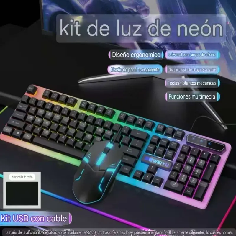 ChatGPT said:  💻 Kit de Luz de Neón — Teclado + Mouse Gamer USB 💻