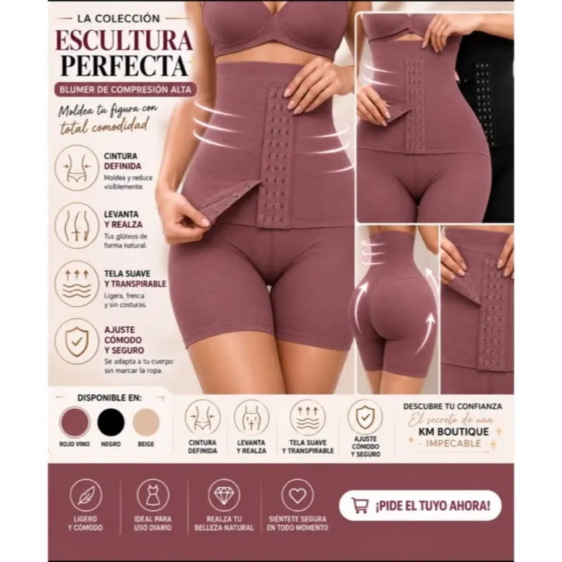 Cintura definida y glúteos realzados – Blumer de compresión alta con broches