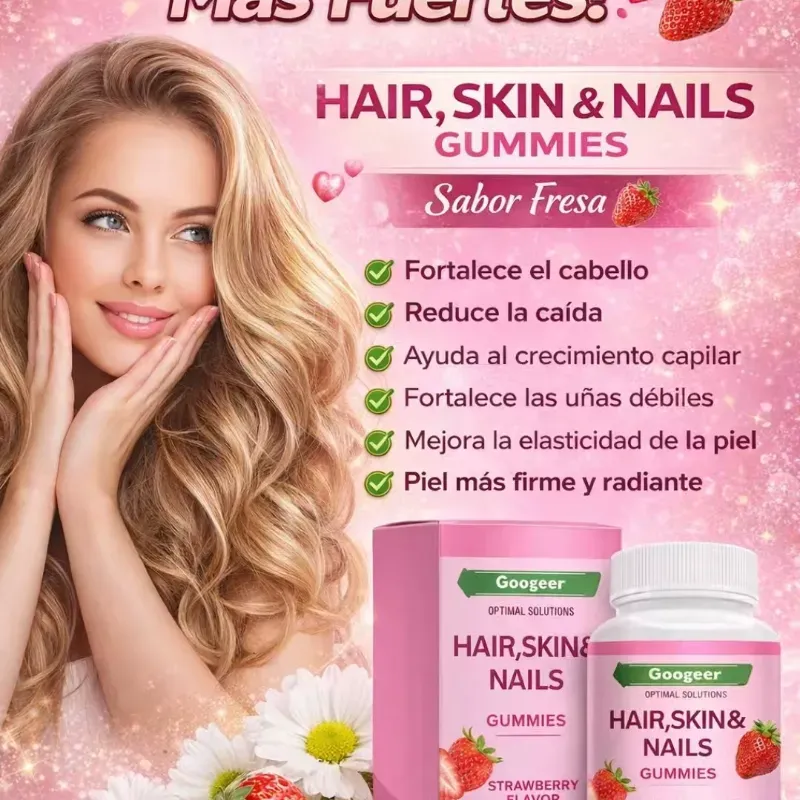 🍓✨ Gomitas Belleza Total: Cabello, Piel y Uñas (Sabor Fresa) — 30 gomitas