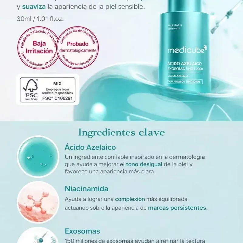 Medicube Ácido Azelaico – Sérum Exosoma Shot (30 ml) 💚✨