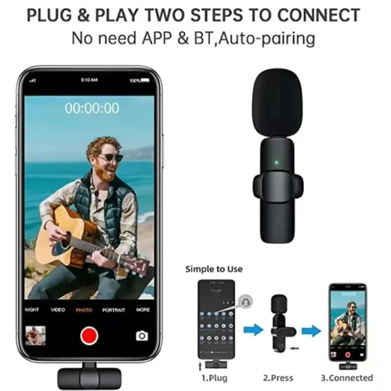 🎤 Micrófono Inalámbrico Plug & Play – Ideal para Grabar Videos, Vlogs y Entrevistas 🎬
