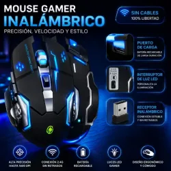🖱️ Mouse Gamer RGB Inalámbrico Silencioso