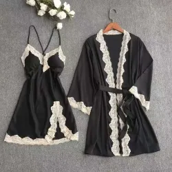 🖤 Set de Lencería Satinada 2 Piezas – Encaje Clásico 🖤