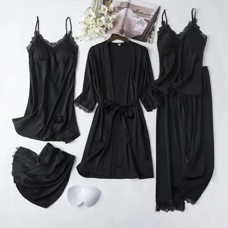 🖤 Set de Lencería Satinada 5 Piezas 🖤