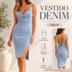 Vestido denim ajustado con abertura lateral – Talla M