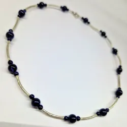 Collar de aventurina azul y canutillos de acero inoxidable