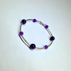 Pulsera de amatista y canutillos de acero inoxidable