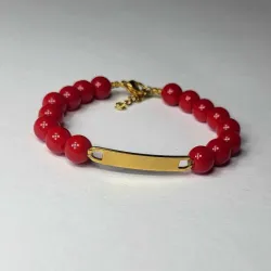 Pulsera de onix rojo con chapilla personalizable de acero
