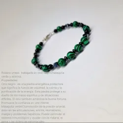 Pulsera unisex de malaquita verde,onix negrony acerina