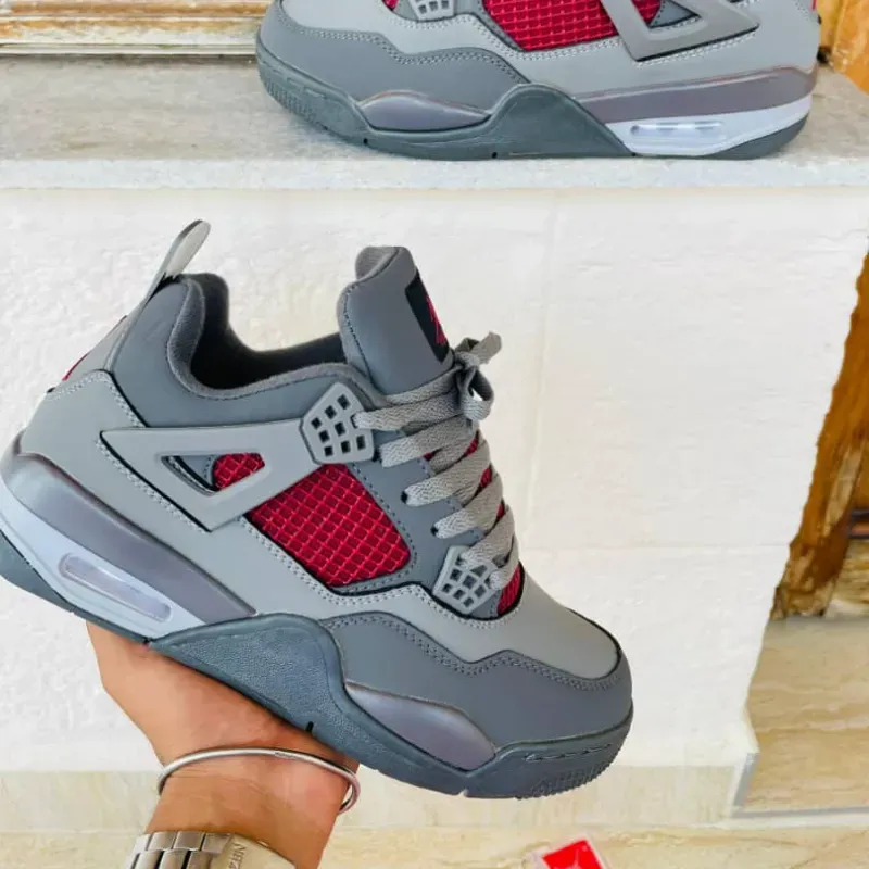 Retro 4 Gris Obscuro con detalles Rojos(G5) 