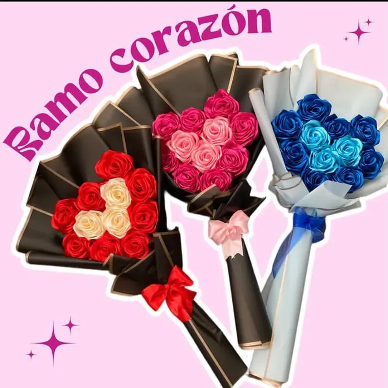 Ramos corazón de 12 rosas eternas de satin 👑