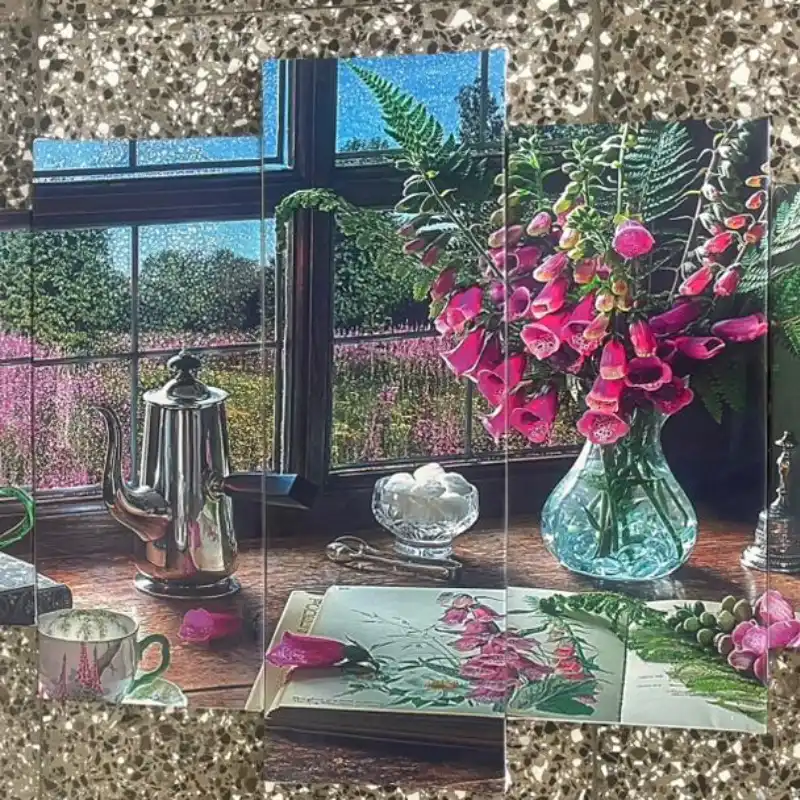 Búcaro con flores rosadas 🌸⚱️